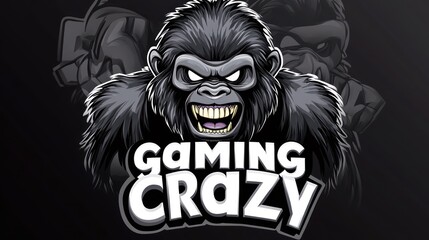 illustration gaming mascot, gorilla animal head logo, text ''gaming crazy" design E-Sport background wallpaper AI generated image
