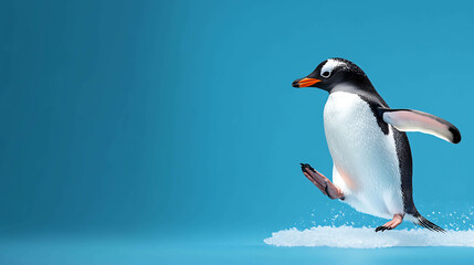 Naklejka premium Penguin taking a step on snow.