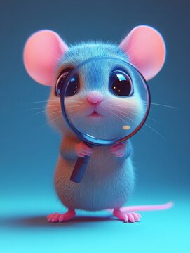3D small mouse with a tiny magnifying glass