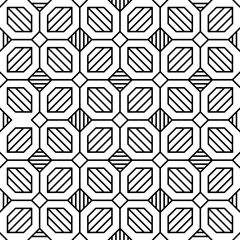 Fototapeta premium Seamless abstract geometric pattern consisting of connected black lines forming a regular arrangement on a white background. Suitable for backgrounds, textiles and various design projects.