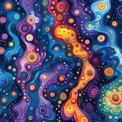  An abstract pattern of flowing liquid shapes and bubbles