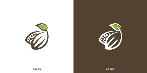 Cocoa Logo. Chocolate Farm with Minimalist Style. Natural Cocoa Beans Logo, Icon, Symbol, Vector, Design Inspiration.