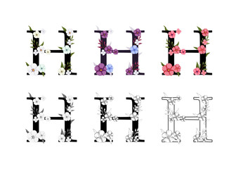 Vector collection of the letters H adorned with floral designs.