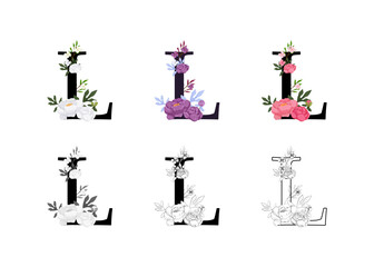 Vector collection of the letters L adorned with floral designs.