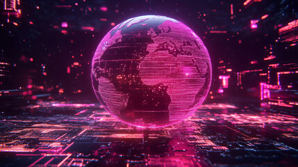 Obraz premium Planet earth rotating over motherboard showing futuristic technology