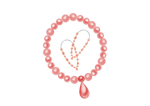 recommend clip art: Elegant women pearl necklace and earring pair hand drawn watercolor illustration clip art. Pearl jewelry, beads for design of labels, greeting cards, invitations, gift wrapping.
