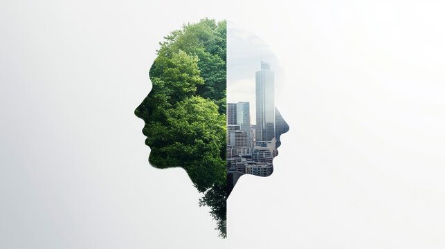 Nature and City Silhouette Blend Concept Image