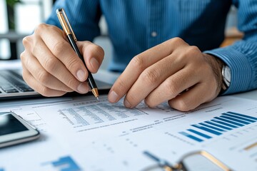 Fototapeta premium A person reviewing a company's leverage ratios, calculating the effect of borrowing on overall capital structure