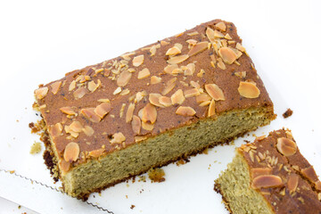 A beautifully baked almond cake, highlighting the art of baking and the rich, nutty flavor of almonds.