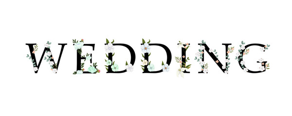 Wedding vector with elegant floral decorative letters.