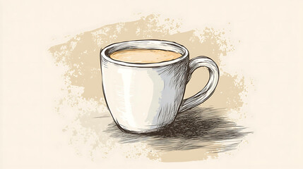 Hand-drawn illustration of a steaming cup of coffee.