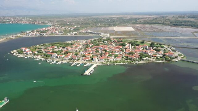 Aerial Panorama of Nin Islet and Surrounding Zones, Featuring Two Bridges