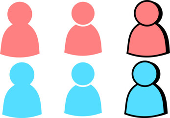 vector people icons, man and woman, color