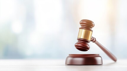 Fototapeta premium Wooden Gavel on Table with Soft Focus Background