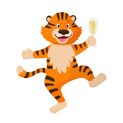 Tiger celebrating with a champagne glass