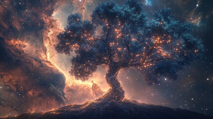 Naklejka premium Branches as Network Cables in Nebula