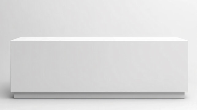 White rectangular reception desk standing in empty room