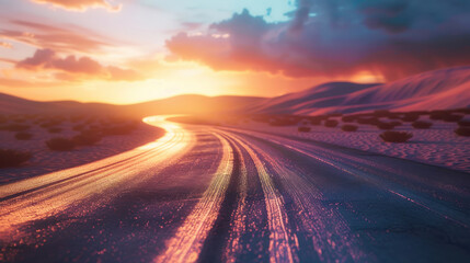 Driving through a glowing desert where the road shifts and changes with the landscape
