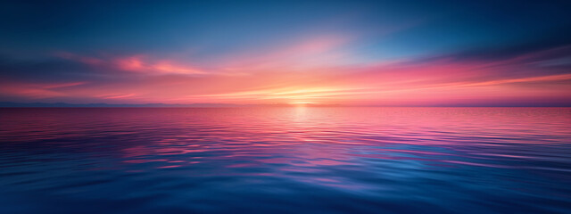 Obraz premium Landscape colorful view blue sky gradient clear. Vivid Sunset Reflection on Calm Ocean Waters background. 