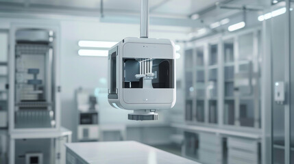 Electronics product mockup displayed in a floating, zero-gravity lab where the device rotates in mid-air, revealing its innovative design from all angles