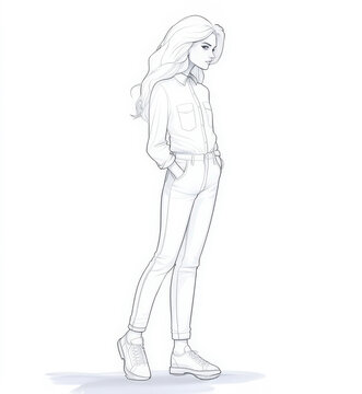 recommend clip art: Fashion Illustration of a Woman in a Shirt and Jeans