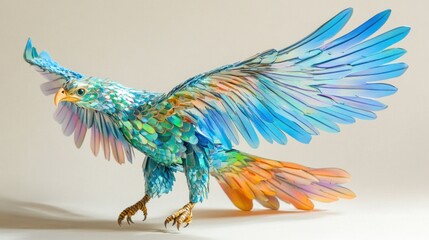 Fototapeta premium Colorful Paper Bird with Spread Wings in Flight