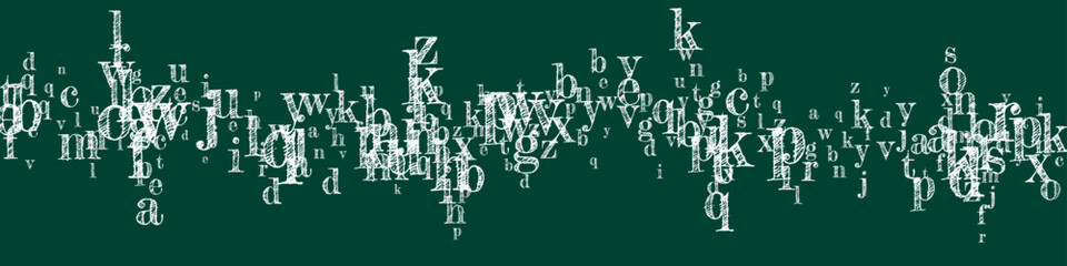 Scattered letters of latin alphabet. White chalk