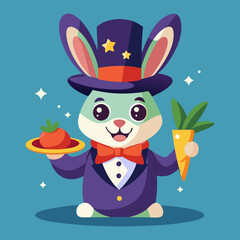 Download Cute Rabbit Eating Carrot In Magician Hat Cartoon Vector Icon Illustration Eps File For Design.