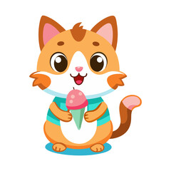 Download Cute Cat Eating Ice Cream Cartoon Vector Icon Illustration Eps File For Design.