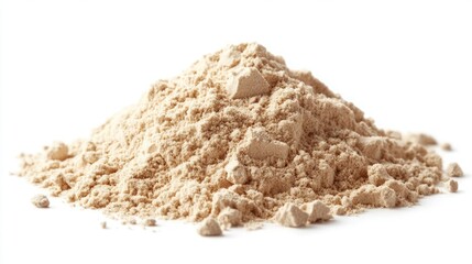 Light Beige Ashwagandha Powder on White Background Highlighting Fine Earthy Texture