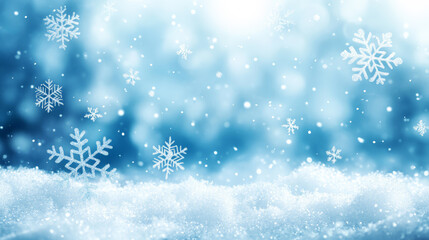 Naklejka premium A blue winter background with snowflakes and glitter, for Christmas or New Year designs.