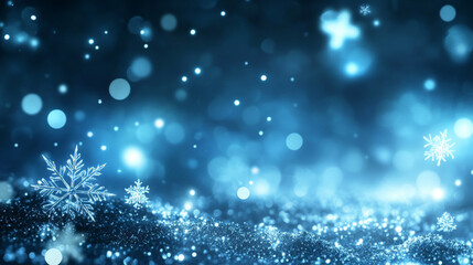 Obraz premium A blue winter background with snowflakes and glitter, for Christmas or New Year designs.