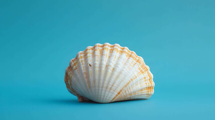 Obraz premium A single seashell rests on a blue background.