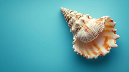 Seashell on blue background.