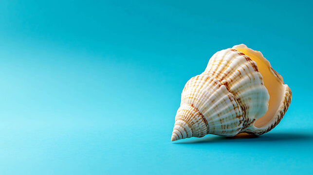 A white seashell on a blue background.