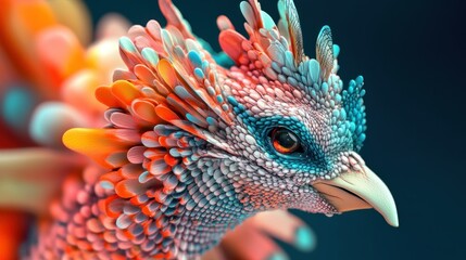 Close-up of a Colorful Bird's Head with Intricate Feathers