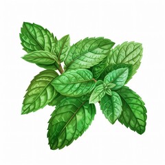 Fresh green mint leaves isolated on white background.