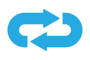 2 blue arrows repeated cycle illustration isolated exchange lined button. Vector icon in flat style.