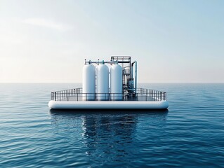 Obraz premium Innovative desalination barge for coastal cities, engineered for sustainable water production and distribution