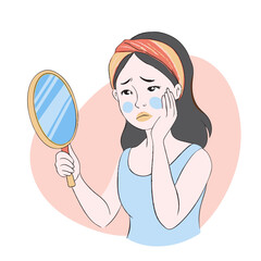 woman using cosmetics inappropriately, upset woman