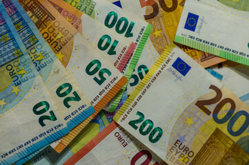 Various banknotes of Euro currency