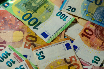 Close-up of European union currency.