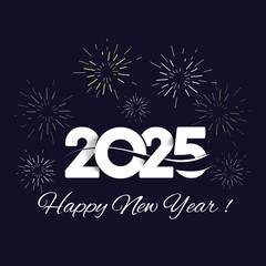 Happy new year 2025 banner with colorful typography vector illustration. Modern minimalist geometric 2025 logo. New year celebrating greeting card, poster, template, sticker, label, badge.