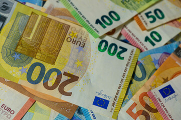 euro bills scattered on the table as a background
