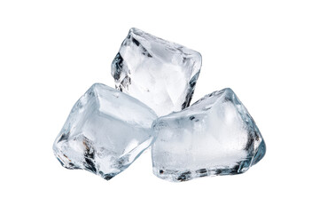 Fototapeta premium Three crystal clear ice cubes on a white isolated background.