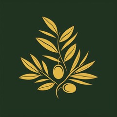 Golden olive branch with two olives on a dark green background.