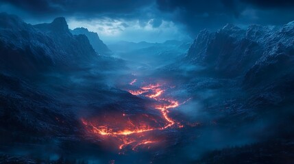 Fototapeta premium Colorful glowing auroras over dark mountain peaks in bold design picture