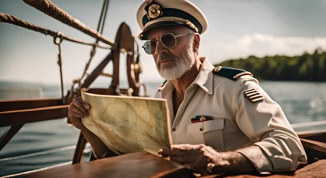 Ship captain with map.