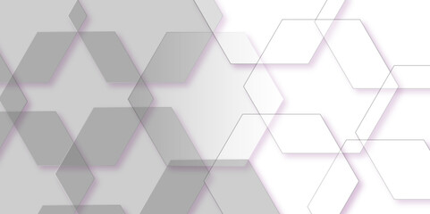 Geometric Background with overlapping hexagon shapes in grey and white, with space for text. Modern Abstract geometric Background, light color, motion, sport, lines. Poster, wallpaper, Landing page.
