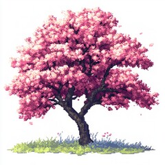 Fototapeta premium Vibrant Bloom Pixel Art Cherry Blossom Tree in Full Bloom
